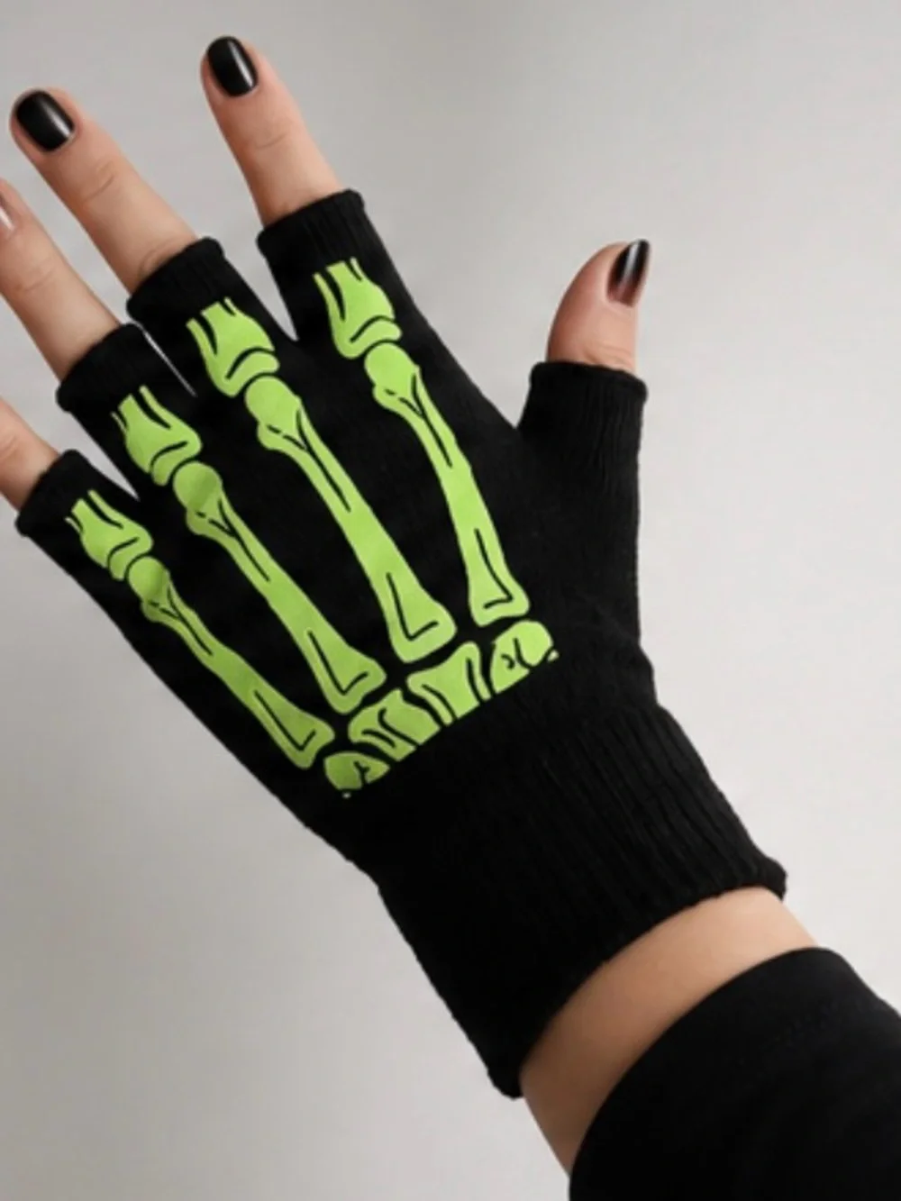 Skeleton Bone Glove Fingerless Mittens New